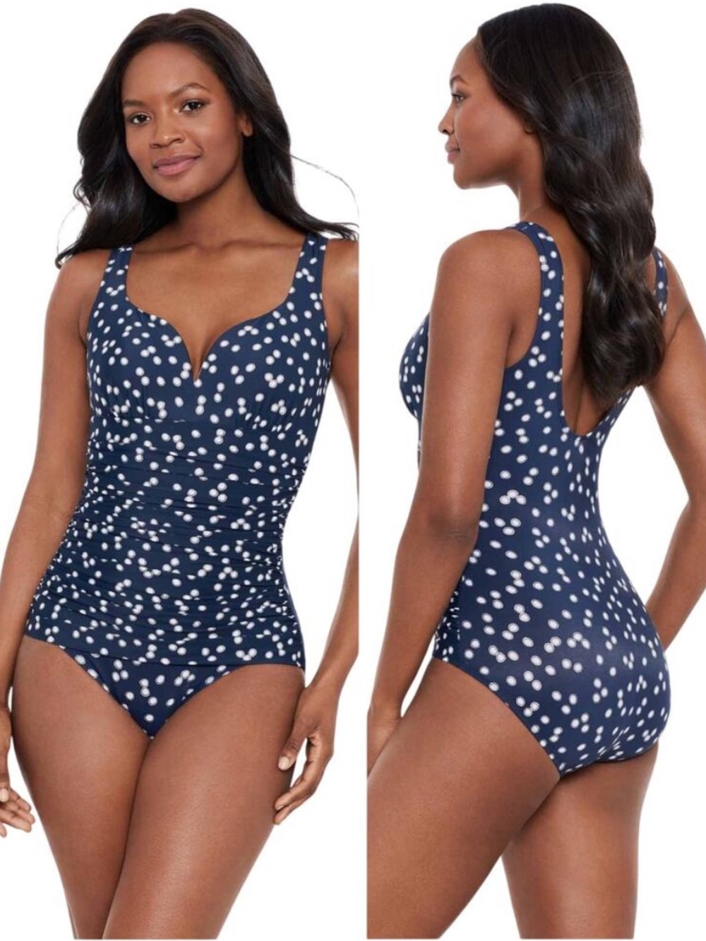 Miraclesuit Navy and White Polka Dot One-Piece Swimsuit